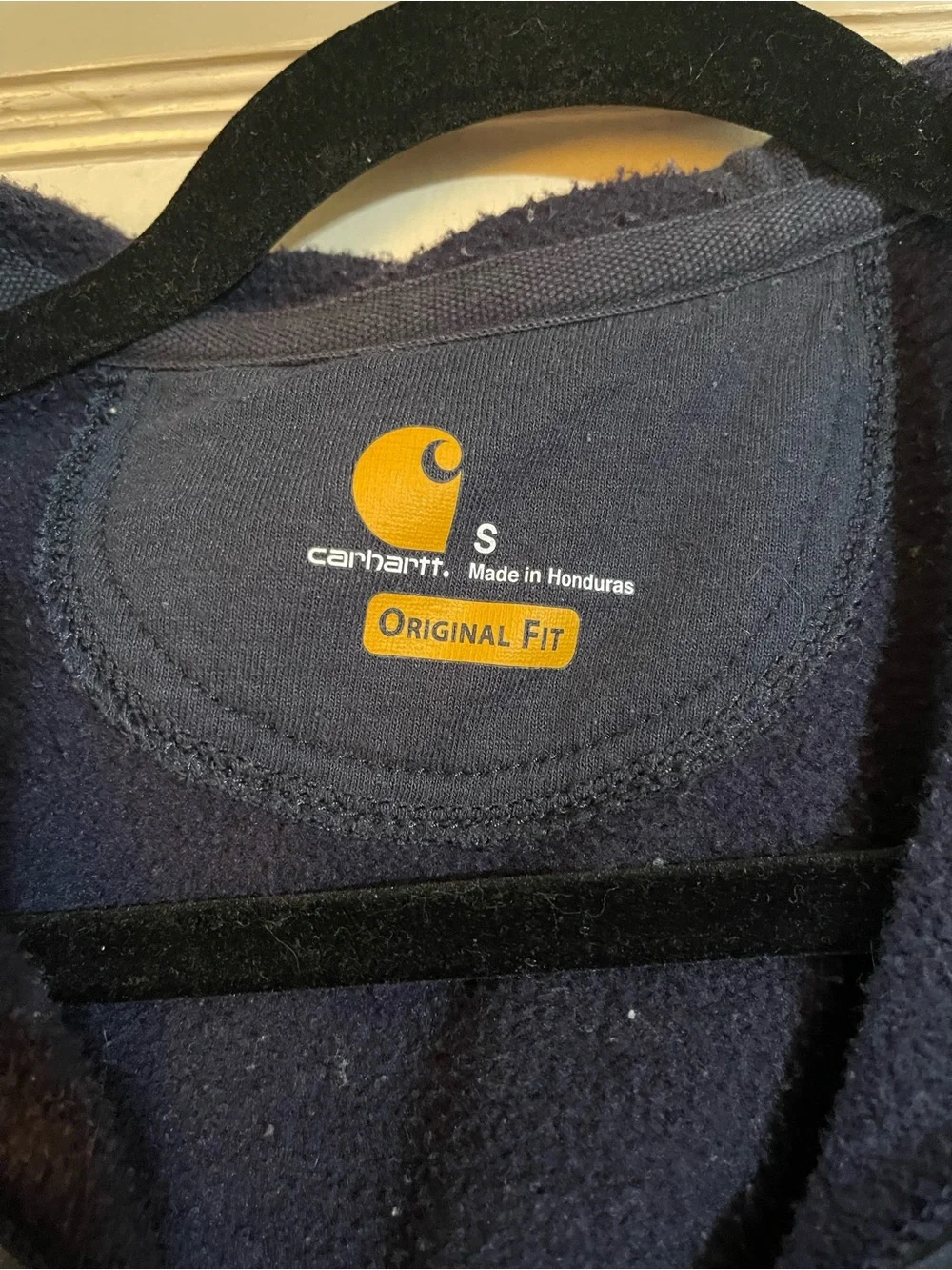 Carhartt Men’s Navy Vintage Zip-Up Hooded Sweatshirt - Colossal Orchards logo S